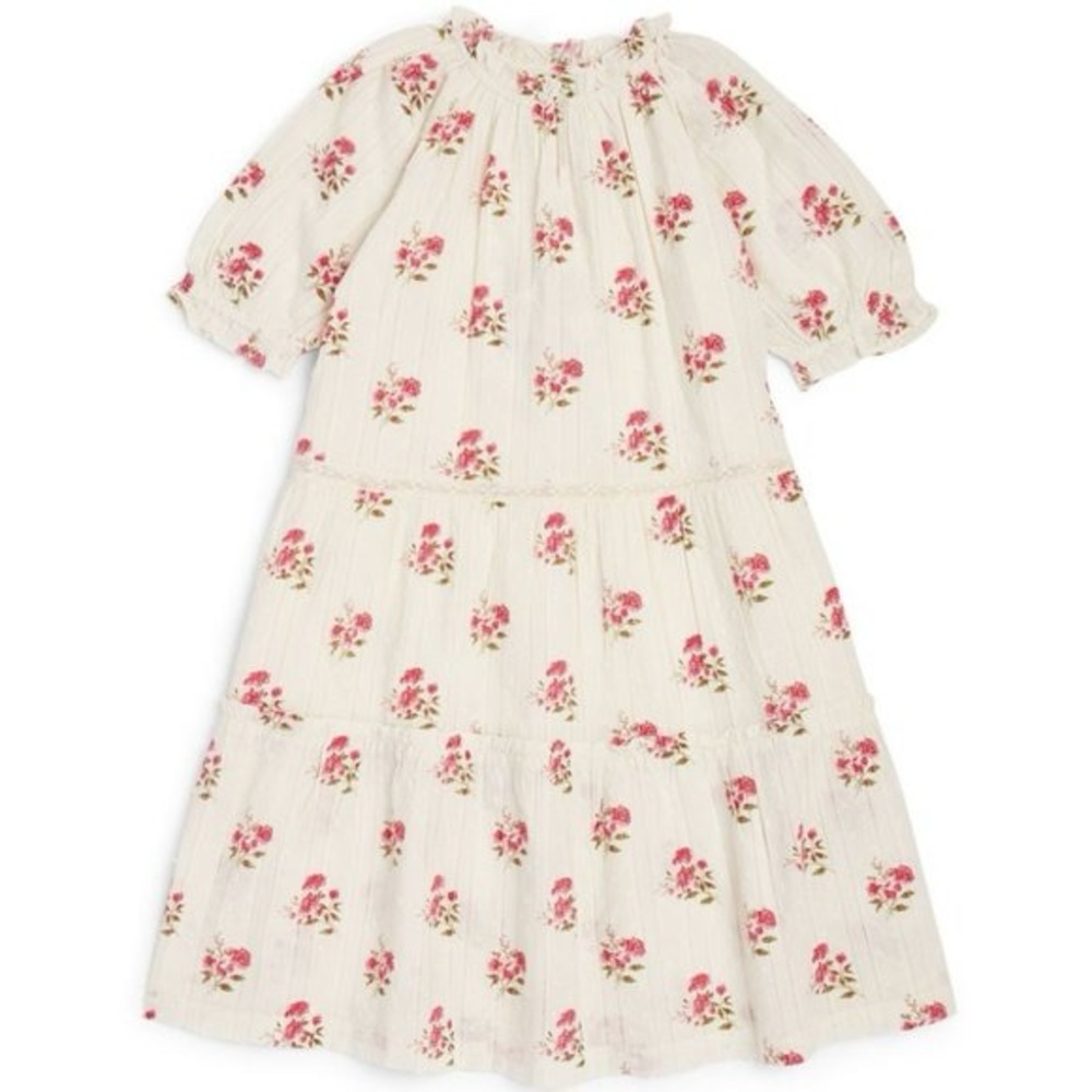 Bonton Floral Kids Dress - Cream and Pink